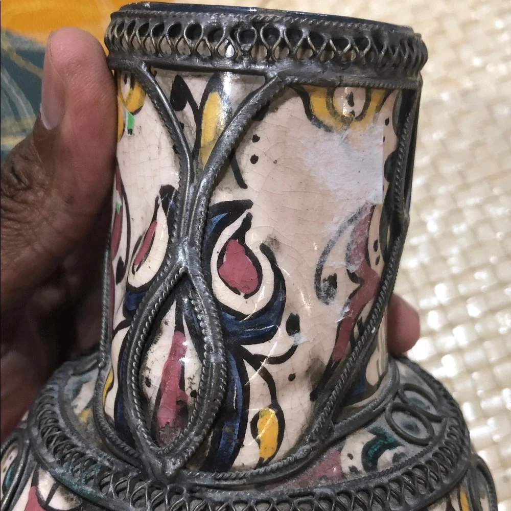 Moroccan Decorative Hand-Painted Ceramic Vase in Multicolor - Picture 4 of 6